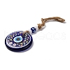 Flat Round with Evil Eye Lampwork Pendant Decoration HJEW-Z005-01F-2