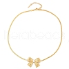 304 Stainless Steel Shell Pearl Flat Snake Chain Bowknot Pendant Necklaces NJEW-Z046-04G-2