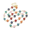Brass Colorful Enamel Donut Link Chain Necklaces for Women NJEW-D314-04G-4