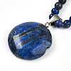 Natural Lapis Lazuli 4.5mm Round Beaded Flower Pendant Necklaces NJEW-T016-04C-5