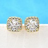 Square Brass Micro Pave Clear Cubic Zirconia Stud Earrings EJEW-G433-04G-2