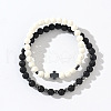 2Pcs 2 Styles Cross Lava Rock Round Beads Stretch Bracelets for Men HI1764-5