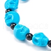 Natural Mashan Jade Skull & Synthetic Turquoise(Dyed) Beaded Stretch Bracelet BJEW-JB08377-04-4