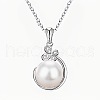 925 Sterling Silver Micro Pave Clear Cubic Zirconia with Natural Freshwater Pearl Pendant Necklace WGB08A2-02-4