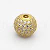 CZ Brass Micro Pave Grade AAA Clear Color Cubic Zirconia Round Beads KK-O065-12mm-05G-NR-1