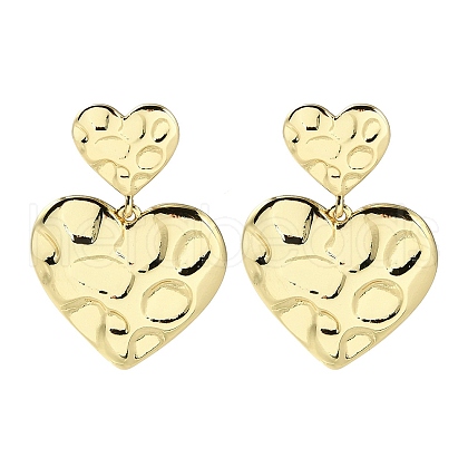 Rack Plating Brass Textured Heart Dangle Stud Earring EJEW-H099-04G-1