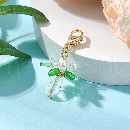 Glass & Acrylic & Shell Pearl Flower Pendant Decorations HJEW-MZ00209-04-1