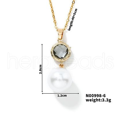 Brass Pave Rhinestone & Imitation Pearl Round Pendnat Shiny Women's Necklaces for Women NM0826-6-1