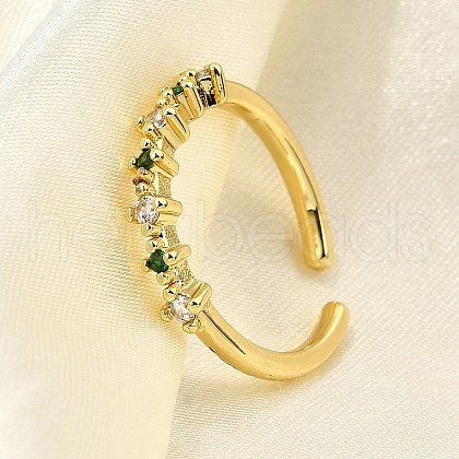 Brass Micro Pave Cubic Zirconia Cuff Rings for Women RJEW-H247-31G-1
