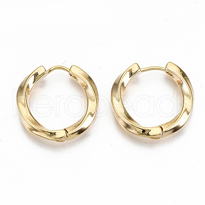 Brass Huggie Hoop Earrings X-KK-T062-45G-NF-1