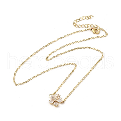 Rack Plating Brass Cubic Zirconia Flower Pendant Necklaces NJEW-H168-04G-1