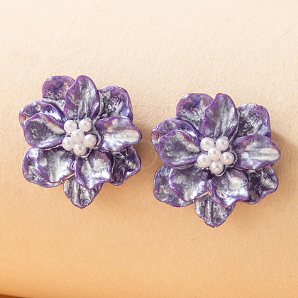 Flower Alloy Resin Stud Earrings FS-WG5AFB8-06-1