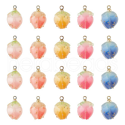 GOMAKERER 20Pcs 5 Colors Handmade Flower Charms KY-GO0001-01-1