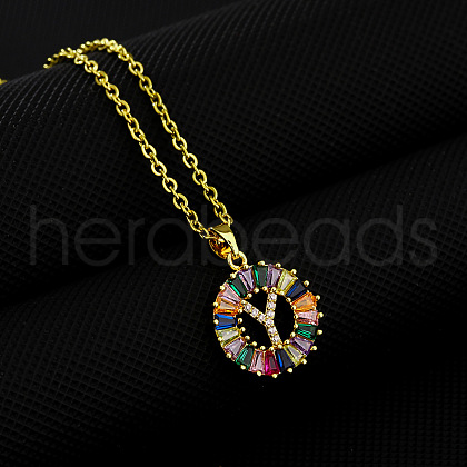Brass Pave Colorful Cubic Zirconia Initial Ring Pendant Necklaces FS-WGF1437-25-1