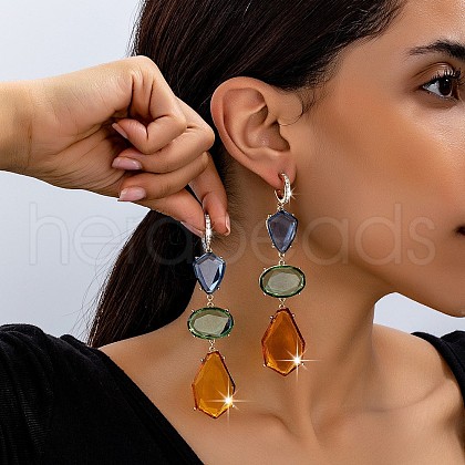 Teardrop with Oval Zinc Alloy Dangle Stud Earrings FS-WG9D9B9-01-1