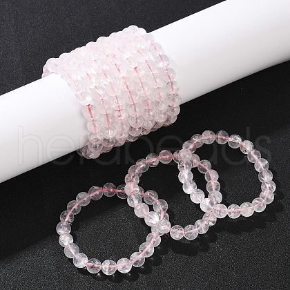 Natural Rose Quarts Round Beads Stretch Bracelets for Women BJEW-Q056-01A-1