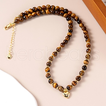 Natural Tiger Eye Round Beaded Necklaces FS-WG0A7DA-01-1