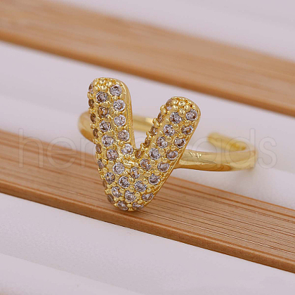 Brass Micro Pave Clear Cubic Zirconia Initial Cuff Rings FS-WGB210B-22-1