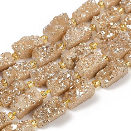 Electroplated Natural Druzy Agate Beads Strands G-R012-A02-01-1