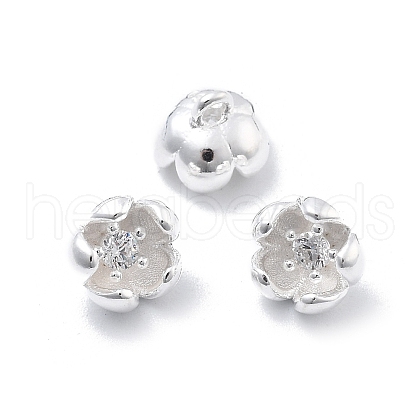 925 Sterling Silver Pave Clear Cubic Zirconia 3D Flower Charms STER-D302-12S-1