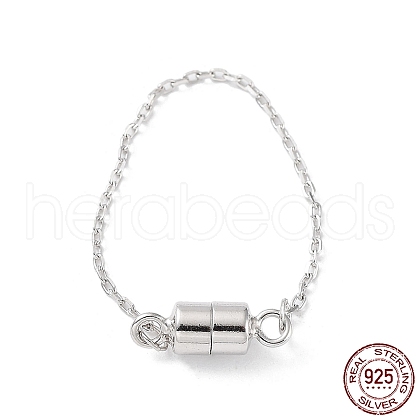 Rhodium Plated 925 Sterling Silver Magnetic Clasps with Safety Chain STER-A043-06P-1