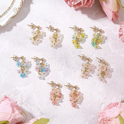 5 Pairs Flowers 304 Stainless Steel Acrylic Stud Earrings for Women EJEW-JE06373-1
