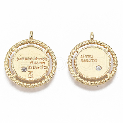 Brass Micro Pave Clear Cubic Zirconia Pendants KK-R126-020-NF-1