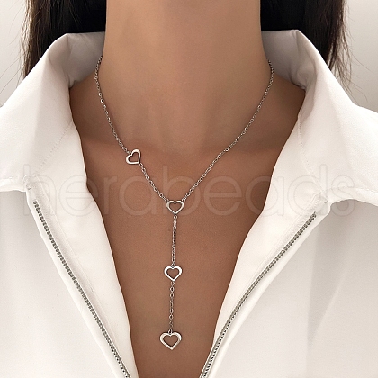 Stainless Steel Heart Tassel Pendant Necklaces PW-WG6A4E7-03-1