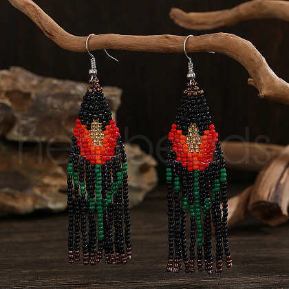 Bohemian Style Floral Glass Bead Tassel Dangle Earrings for Women AQ3519-1-1