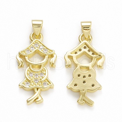 Rack Plating Brass Micro Pave Cubic Zirconia Pendants KK-C011-45G-1
