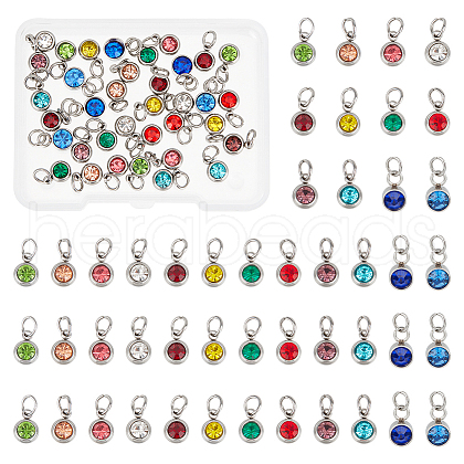 48Pcs 12 Colors 201 Stainless Steel Rhinestone Charms PALLOY-UN00003-1