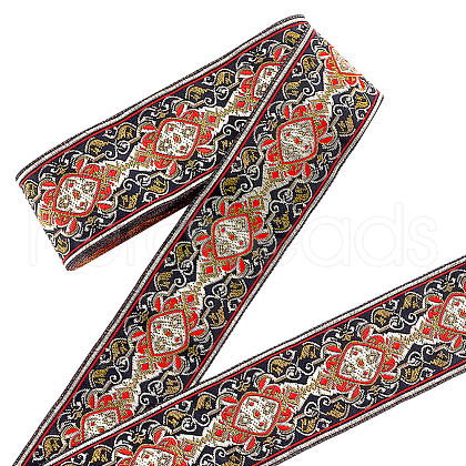 National Style Polyester Jacquard Flower Ribbon for Garment Accessories OCOR-WH0097-39A-1