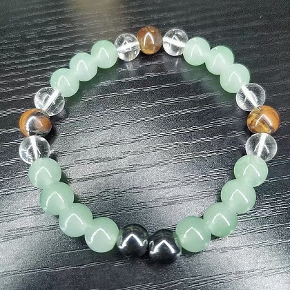 Round Natural Tiger Eye & Synthetic Non-magnetic Hematite & Glass Beads Stretch Bracelets for Girl Women FS-WGE0C43-04-1
