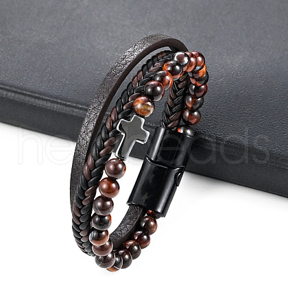 Leather Cord Multi-starand Bracelet PW-WG46246-01-1