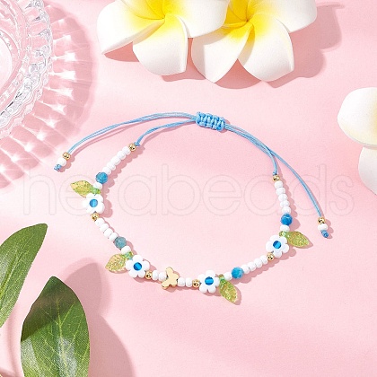 Flower Handmade Millefiori Glass Bead Braided Bead Bracelets BJEW-MZ00165-02-1