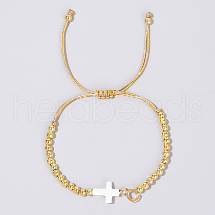 Brass Round Bead Braided Bead Bracelets VB3830-3-1