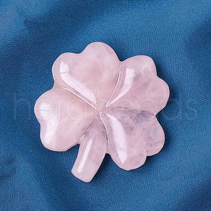 Natural Rose Quartz Carved Clover Figurines Statues for Home Office Tabletop Feng Shui Ornament DJEW-G044-01A-1