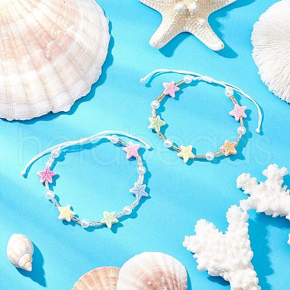 2Pcs 2 Colors Plastic Beads Braided Bead Bracelets BJEW-JB11784-1