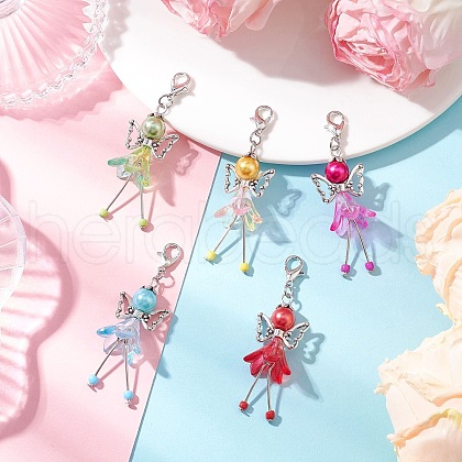 Trumpet Flower Angel Acrylic & Glass Pearl Pendant Decorations HJEW-JM03329-03-1