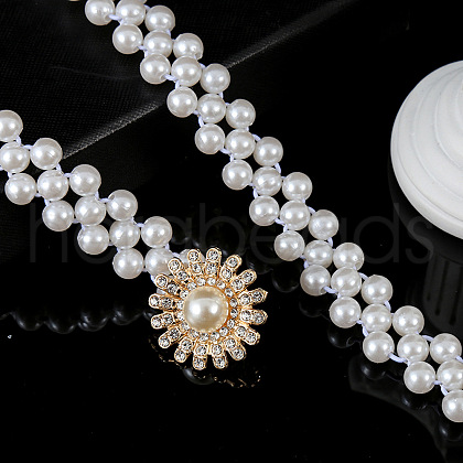 Alloy & Acrylic Imitation Pearl Beaded Elastic Chain Belts WG979C0-20-1