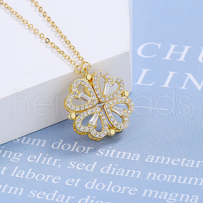 Heart Combination Clover 925 Sterling Silver Micro Pave Clear Cubic Zirconia Pendant Necklaces with Magnetic Clasps FS-WG869B6-02-1