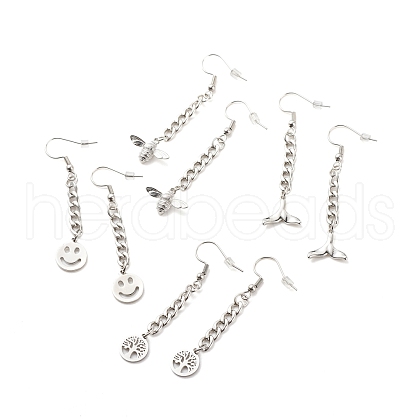 Tarnish Resistant Curb Chains with Charm Long Dangle Earrings EJEW-JE04963-1