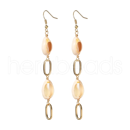Natural Shell with Oval Ring Dangle Earrings for Girl Women EJEW-JE04662-1
