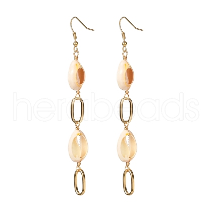 Natural Shell with Oval Ring Dangle Earrings for Girl Women EJEW-JE04662-1