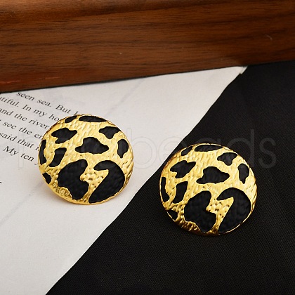 Leopard Print Brass Enamel Stud Earrings for Women EJEW-U055-15A-G-1