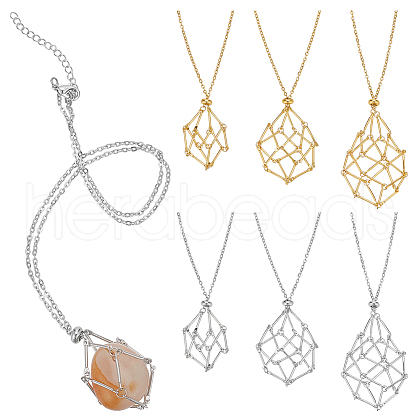 304 Stainless Steel Crystal Stone Cage Pendant Necklaces NJEW-PH01546-1