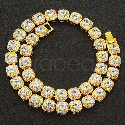 Alloy Crystal Rhinestone & Heart Glass Square Link Chain Tennis Necklaces FS-WG8A429-09-1