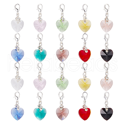 SUNNYCLUE Heart Glass Pendants with Silver Color Plated Brass Lobster Claw Clasps HJEW-SC0001-26-1