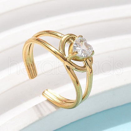 304 Stainless Steel Pave Cubic Zirconia Cuff Rings for Women RJEW-H246-02G-01-1