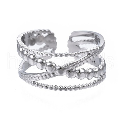 Non-Tarnish 304 Stainless Steel Criss Cross Open Cuff Ring RJEW-T023-23P-1